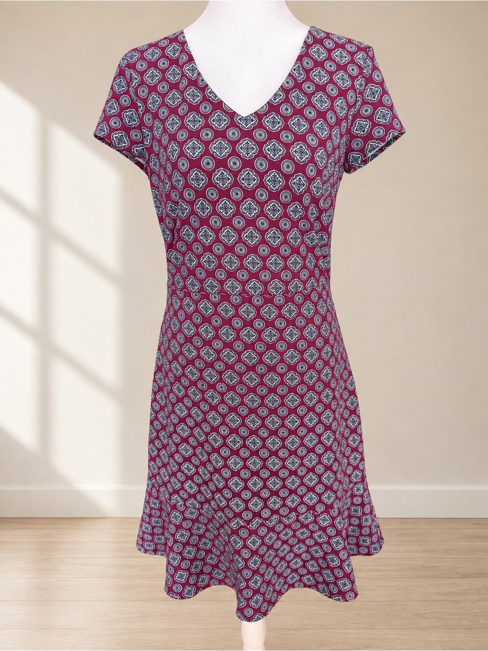 Banana Republic Berry Geometric Print V-Neck Fit & Flare Dress - Picture 5 of 8
